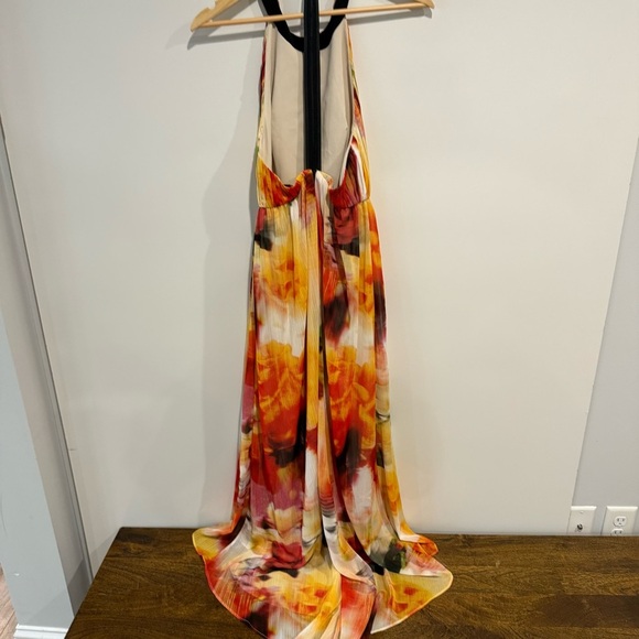 Alice + Olivia Ryan High Neck Leather T-Back Maxi Dress in Sunset Blur - Picture 5 of 9